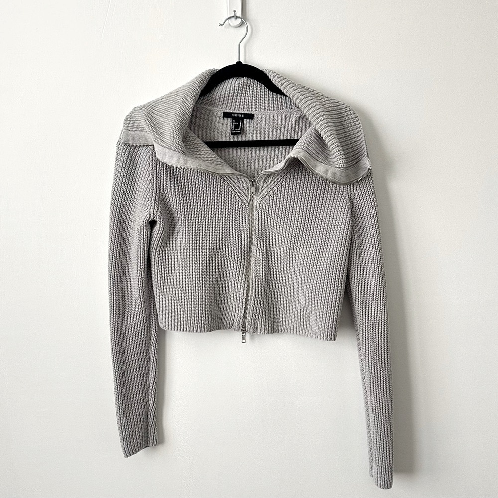 Forever 21 Gray Cardigan Sweater with Zipper